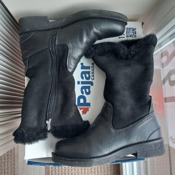 Pajar Karen Black Shearling Lined Boots Sz 38 US 7 - 7.5 - RUN LARGE - FITS SZ 8 - Picture 4 of 16
